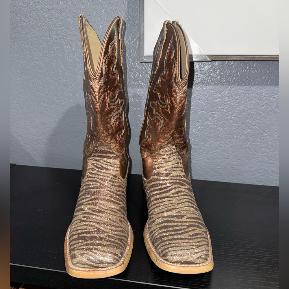 Women’s Roper Glitter Zebra Western Boots – Square Toe